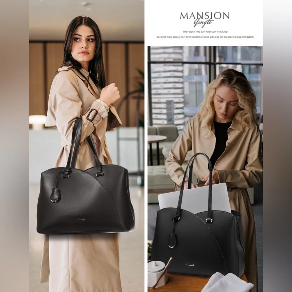 LOVEVOOK Black Laptop Tote Bag for Women Fits 15.6 Inch Laptop New - Picture 8 of 10